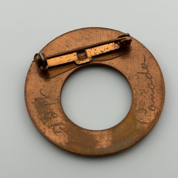 Vintage Mid Century HEB Canada Copper Blue Speckled Circle Pin Brooch - Picture 2 of 4